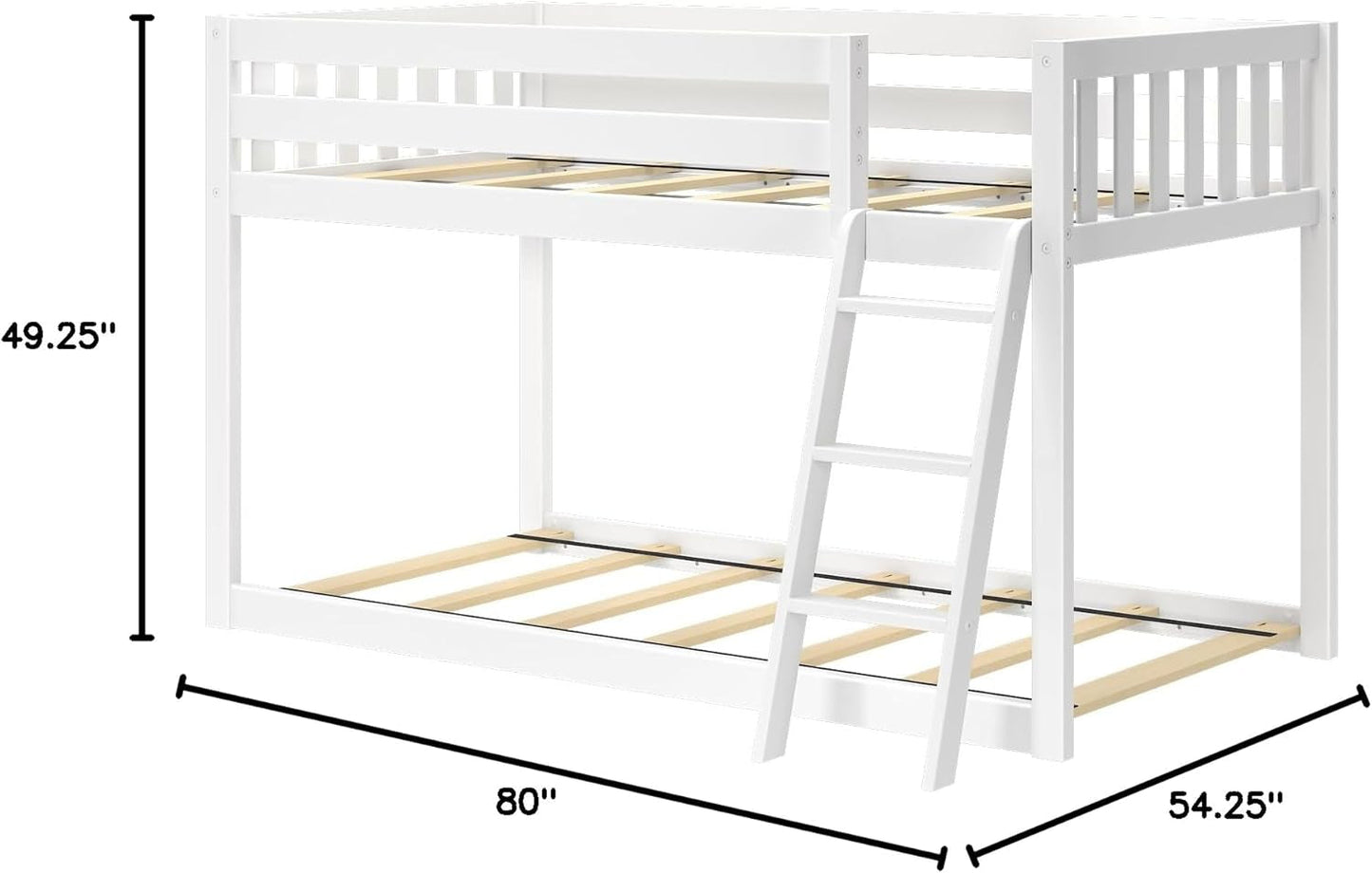 Fundamental Twin Low Bunk Bed, Kids Solid Wood Modern Bed Frame with Strong Wooden Slats, Non-Toxic Finishes, High Weight Capacity, White-1