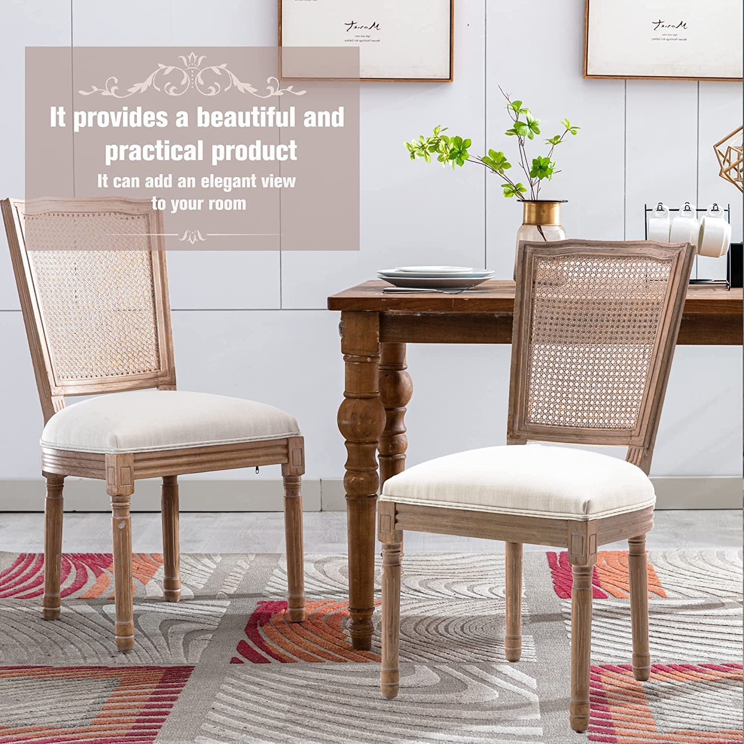 Set of 4 French Country Rattan Back Dining Chairs-4