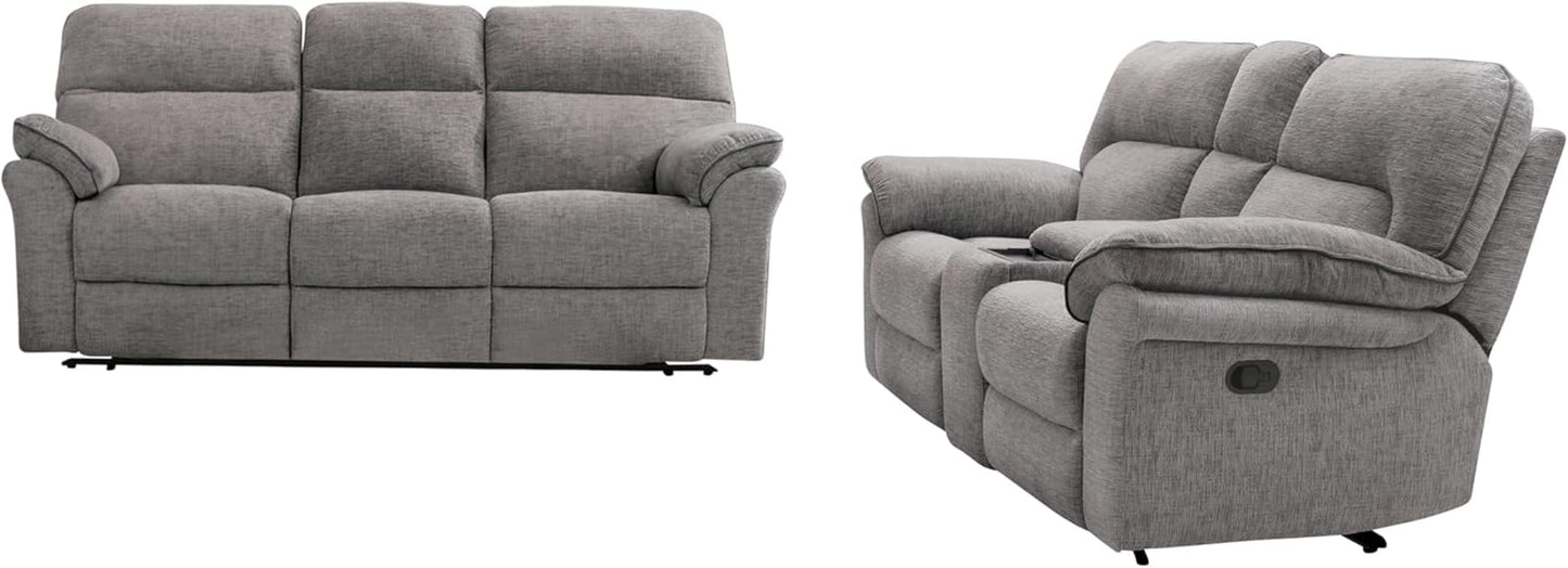 Lerona Fabric 2-Piece Recliner Sofa Set with Pillow Top Arms, Loveseat Console and Cupholders & Wireless Charging for Living Room, Bedroom, Office, Light Gray-0