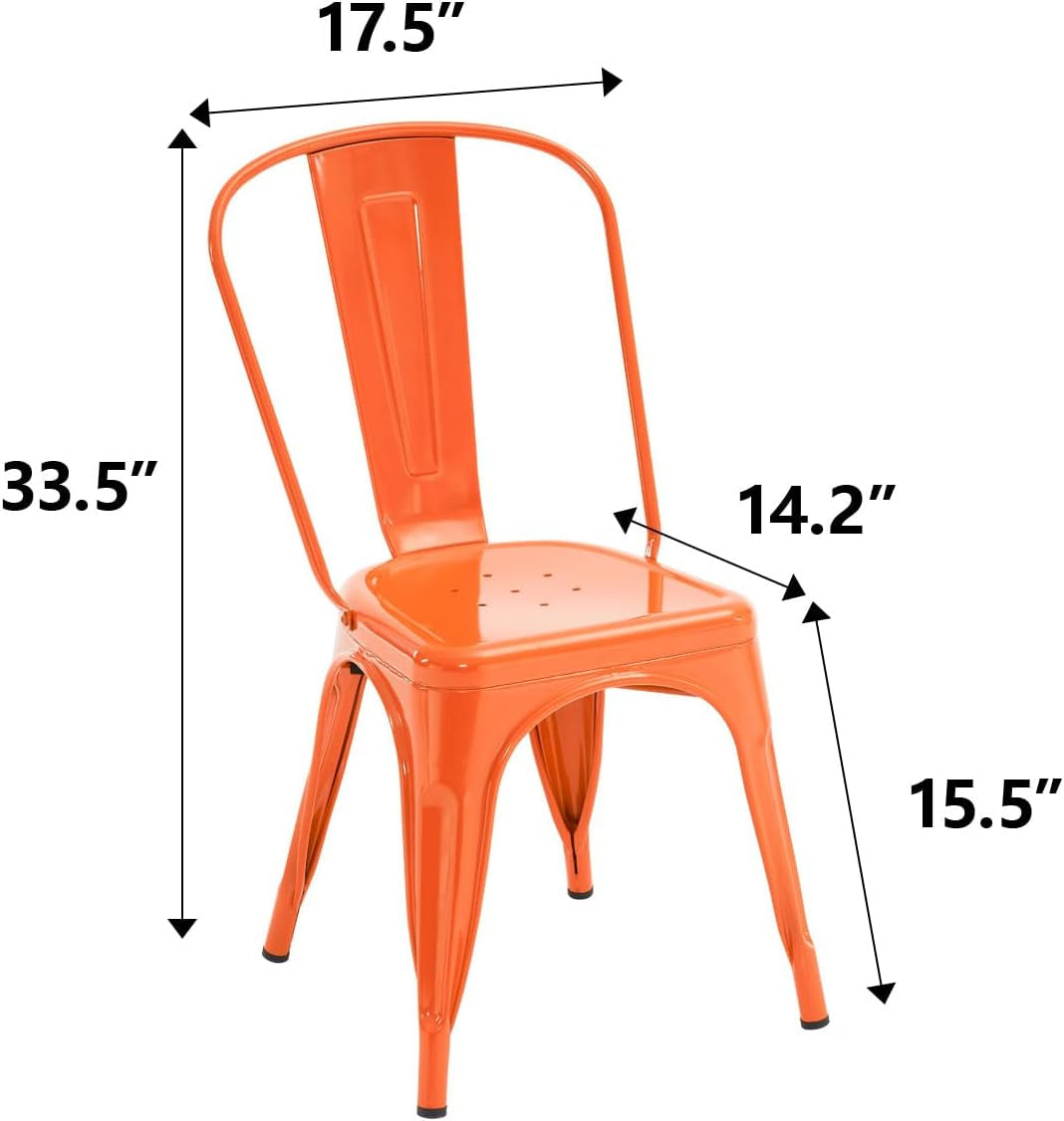 Metal Dining Chair Farmhouse Tolix Style for Kitchen Dining Room Café Restaurant Bistro Patio, 18 Inch, Stackable, Waterproof Indoor/Outdoor (Sets of 4) (Orange, Steel Seat)-2