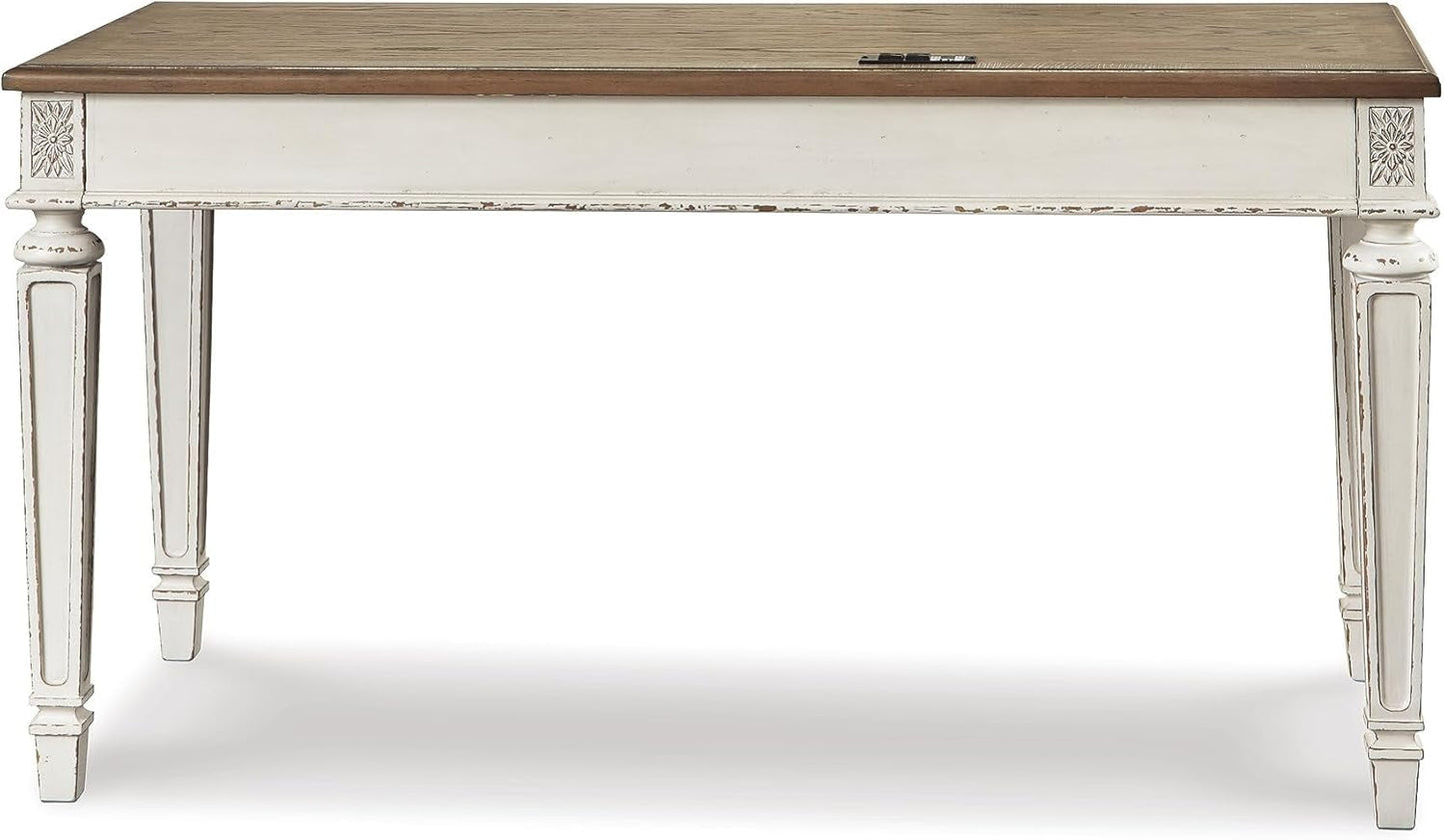 Realyn Farmhouse 60" Home Office Desk with USB Charging, Chipped White-4