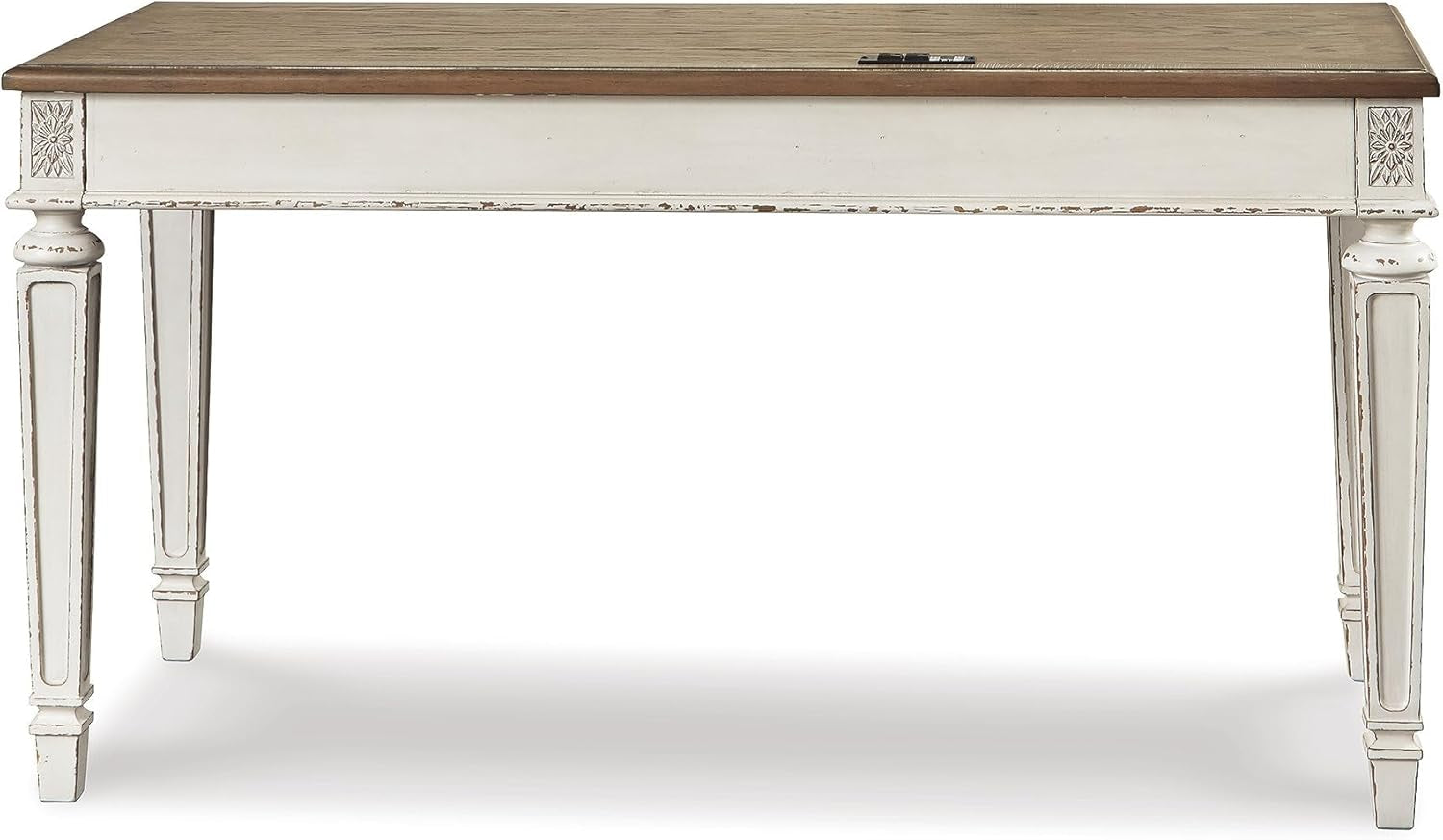 Realyn Farmhouse 60" Home Office Desk with USB Charging, Chipped White-4