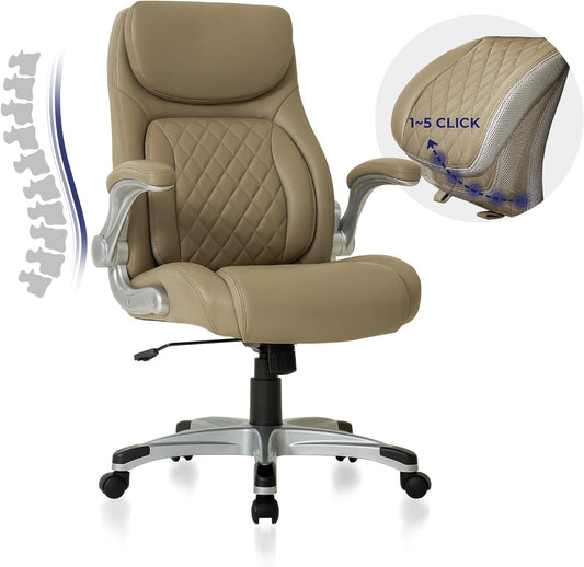 Ergonomic Office Chair Premium Microfiber Leather Adjustable Lumbar Support & Armrests, High Back Comfy Desk Gaming Chairs Executive Computer Swivel Chair Tilt Function(Posture,Taupe)-0