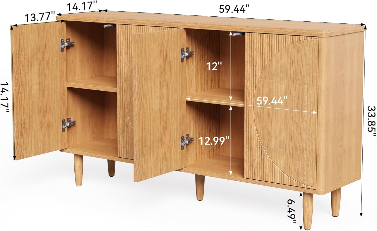 59-Inch Buffet Cabinet Sideboard with Storage, Modern Sideboard Buffet Table with Doors for Living Room, Dining Room-2