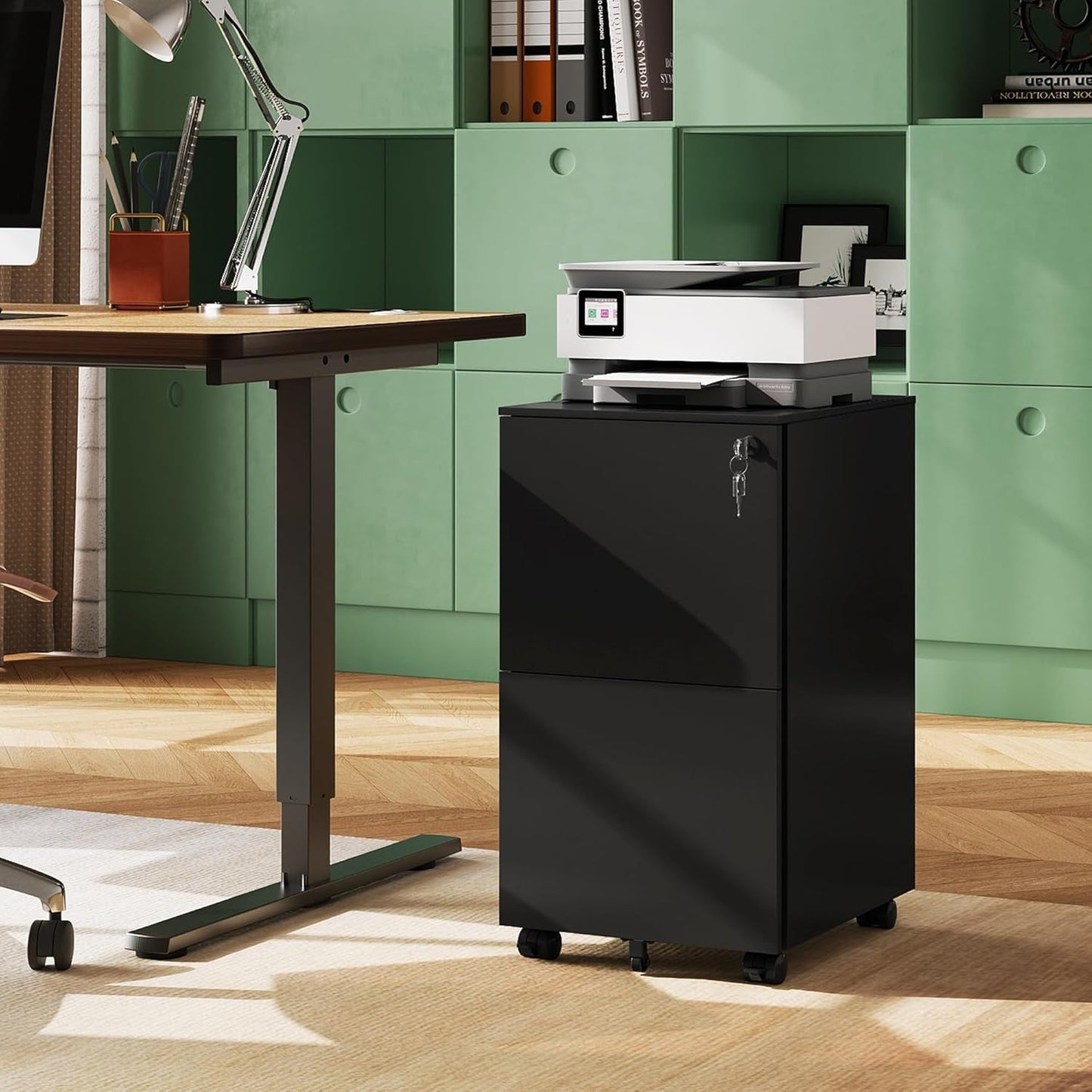 2-Drawer Rolling File Cabinet with Lock, Metal Filing Cabinet for Home Office, Fully Assembled under Desk Cabinet, Black-1