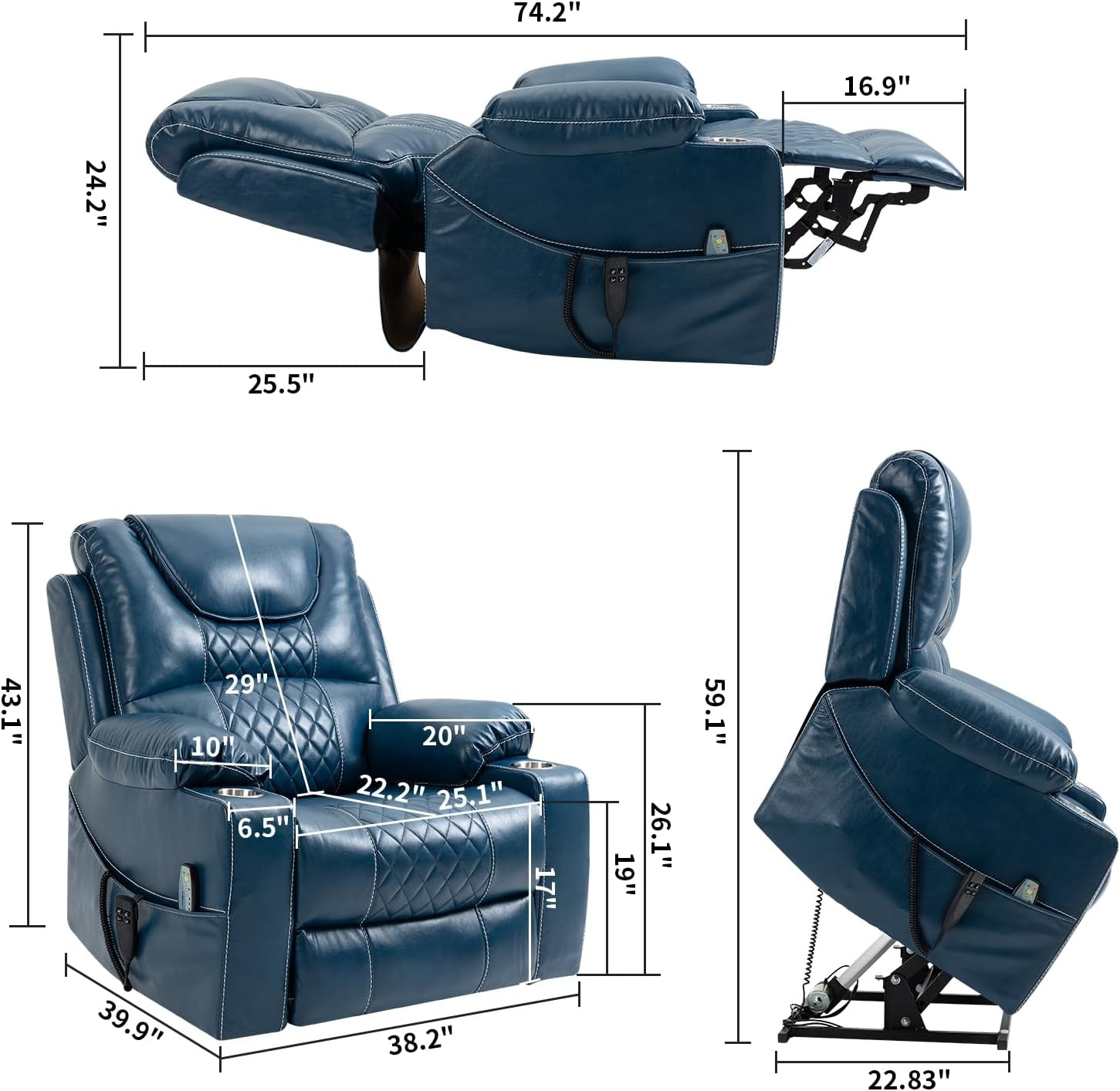 Oversized Electric Power Lift Recliner Chair for Elderly W/Massage and Heat, Infinite Positions 2 Remote Controllers Faux Leather Upholstered Recliner&Armchair W/Side Pockets & Cupholders-1