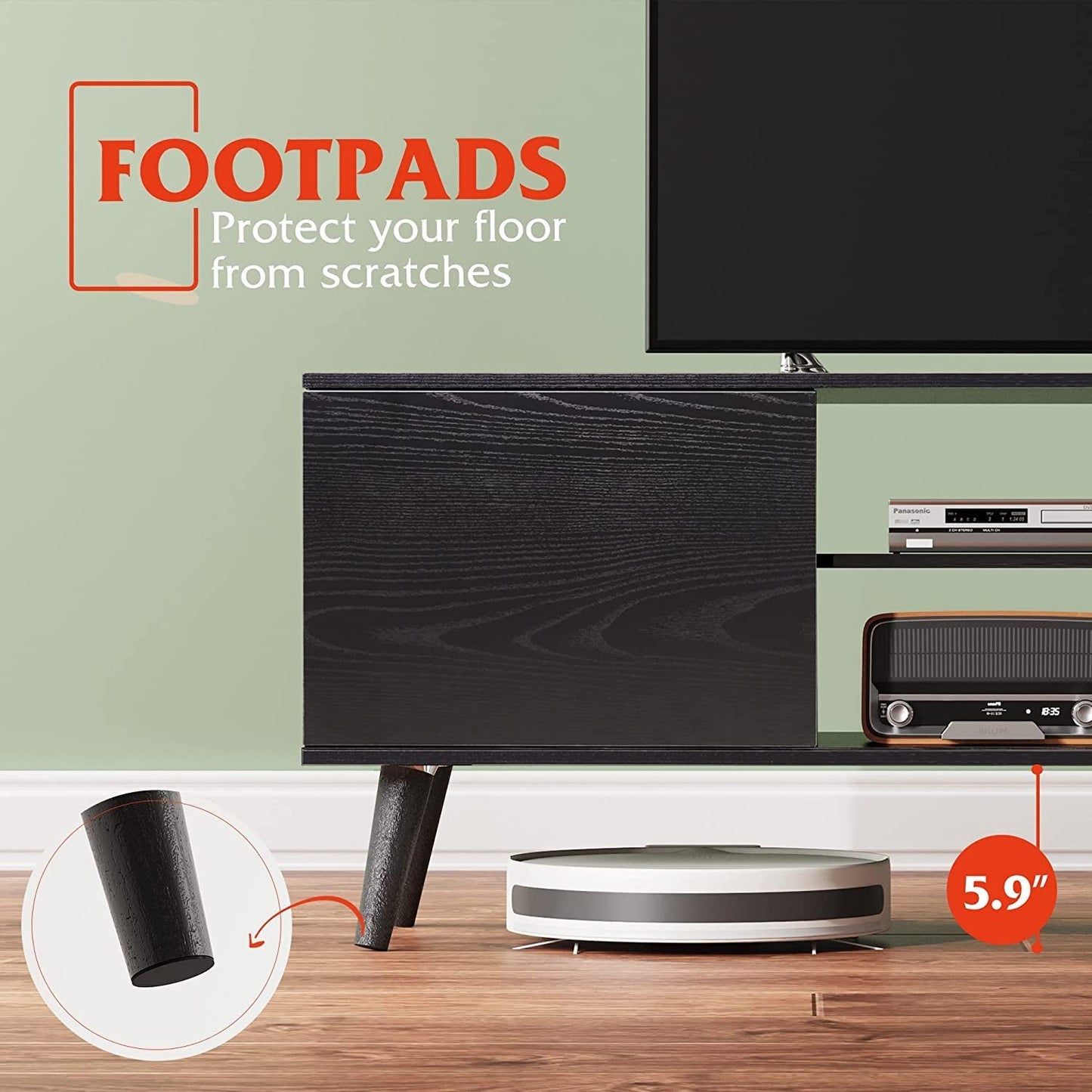 Rustic Black TV Console with Storage Cabinets-1