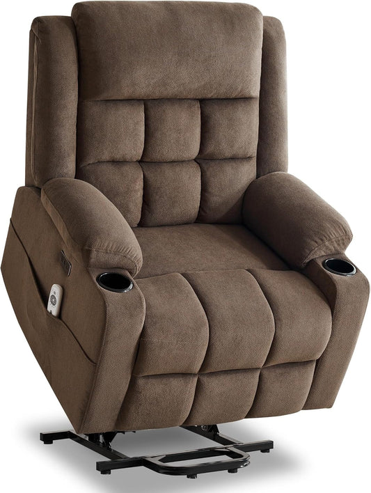 Brown Power Lift Recliner Heat, Massage, USB-C, Elderly-1