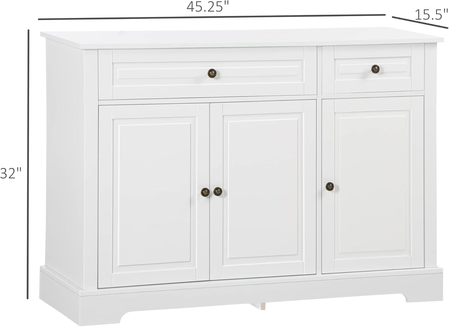 Sideboard Buffet Cabinet, Modern Kitchen Cabinet with 2 Drawers and Adjustable Shelves, Coffee Bar Cabinet, White-2