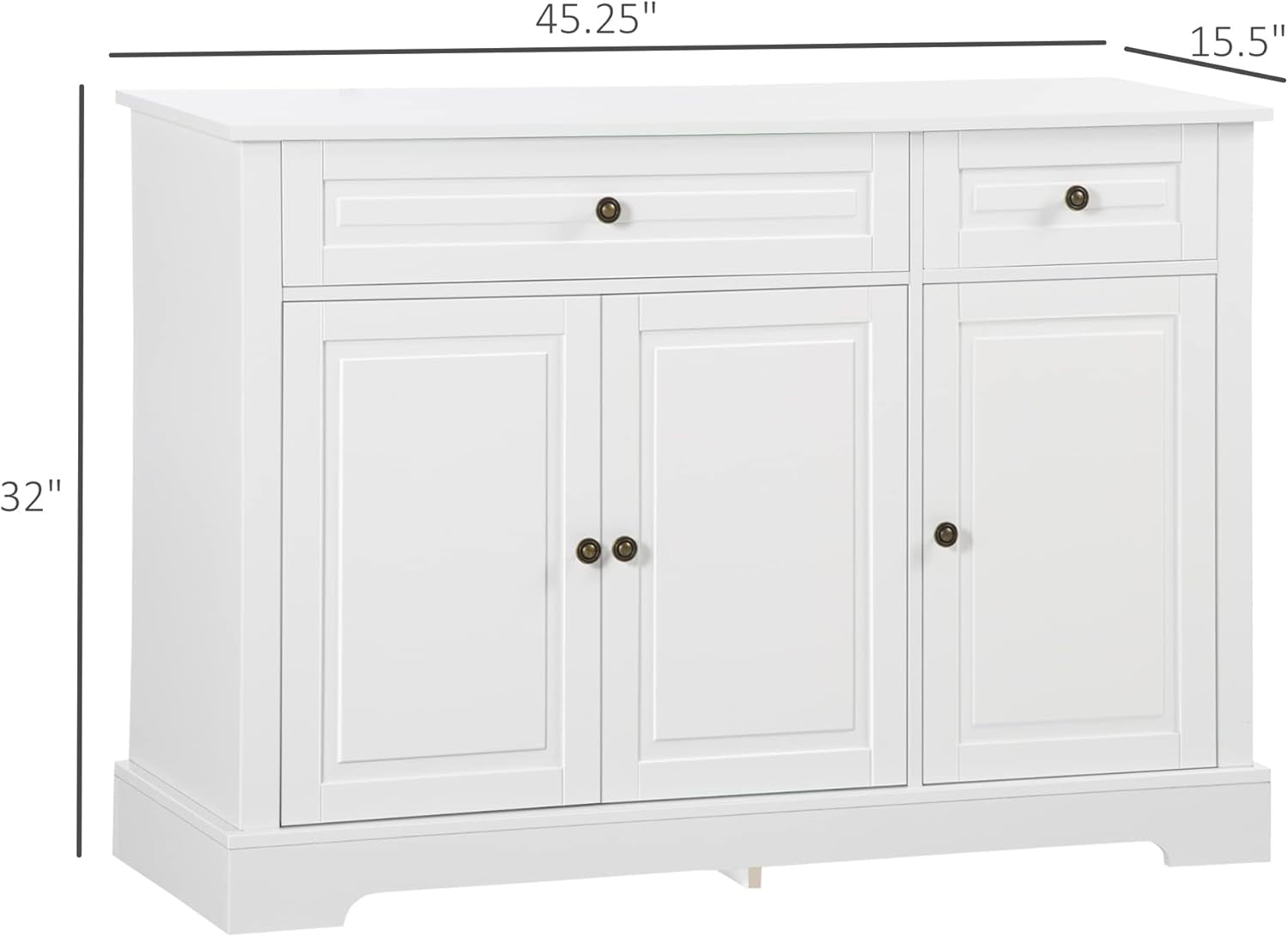 Sideboard Buffet Cabinet, Modern Kitchen Cabinet with 2 Drawers and Adjustable Shelves, Coffee Bar Cabinet, White-2