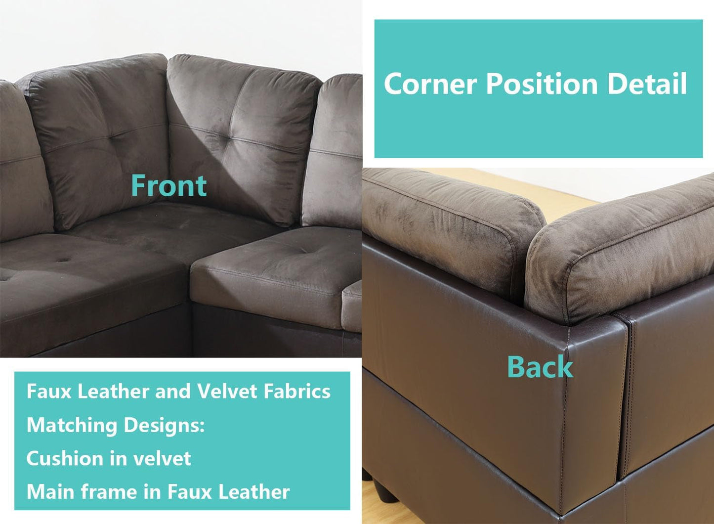 Dark Brown Sectional Couch for Living Room Set, 105 Inch Sectional Sofa L Shaped Couch with Storage Ottoman/Microfiber Fabric/Facing Right Chaise-2