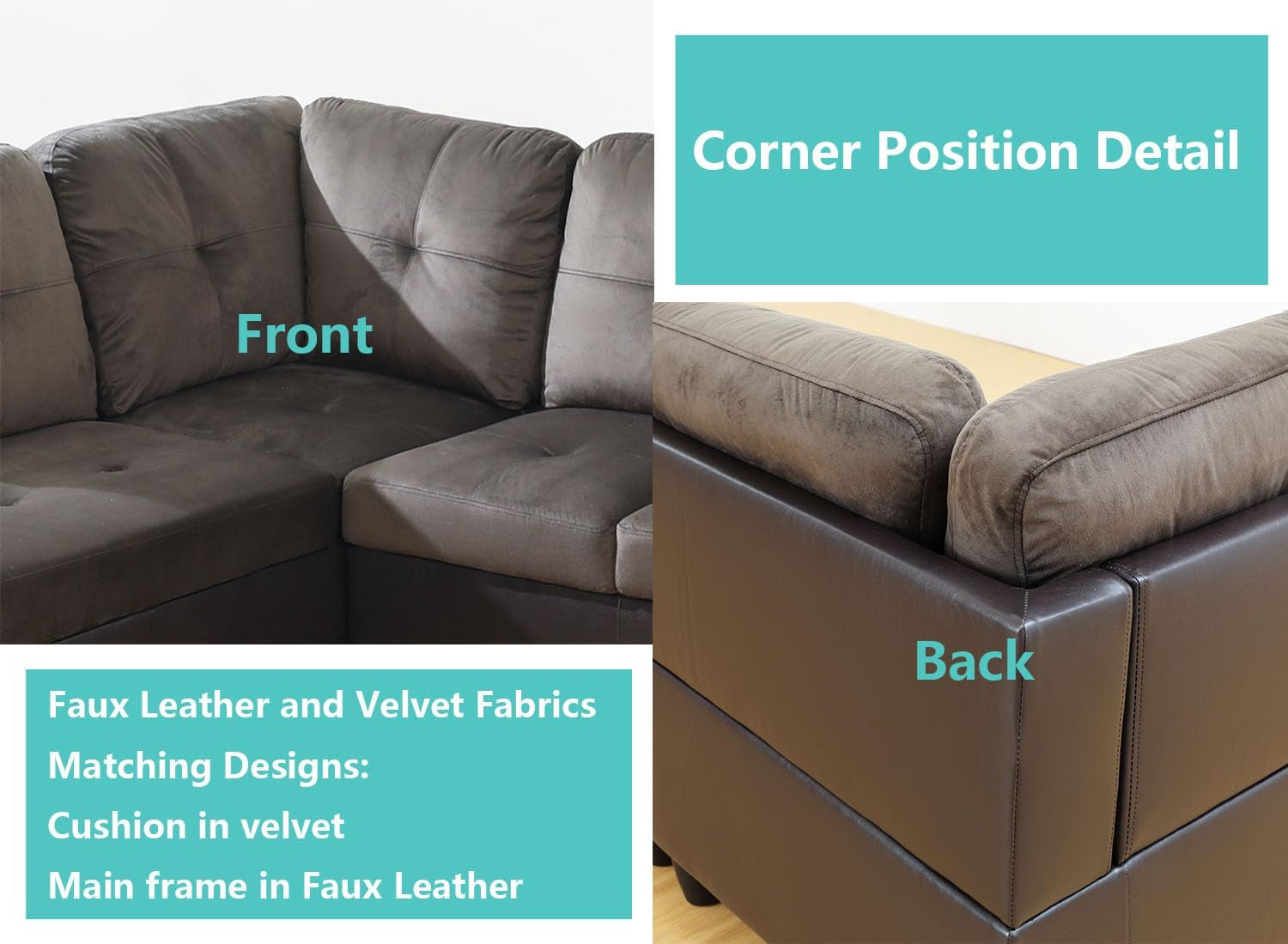 Dark Brown Sectional Couch for Living Room Set, 105 Inch Sectional Sofa L Shaped Couch with Storage Ottoman/Microfiber Fabric/Facing Right Chaise-2