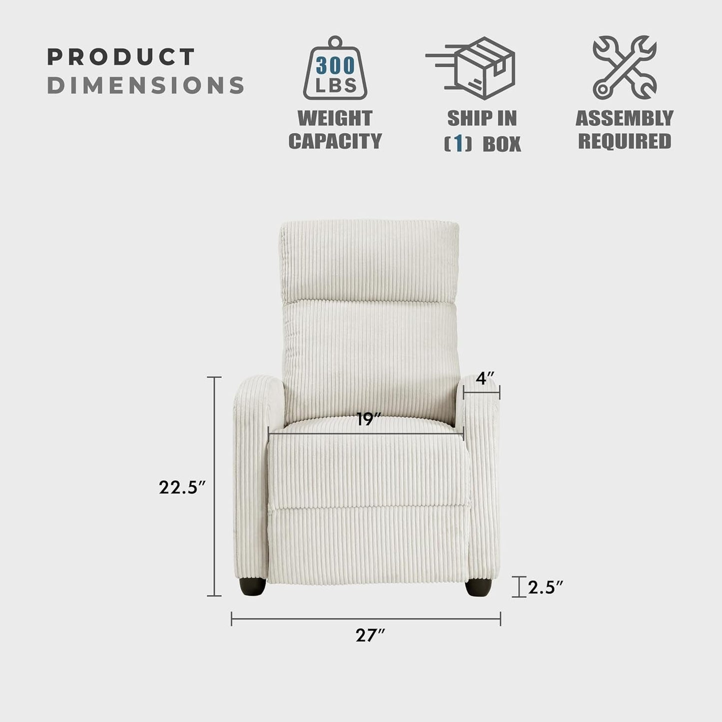 Pushback Recliner Chair Armchair Push Back Recliner, Corduroy Chair with Solid Wood Frame and Metal Seat Base, Single Sofa Accent Chair for Living Room/Office/Apartment, Beige-1