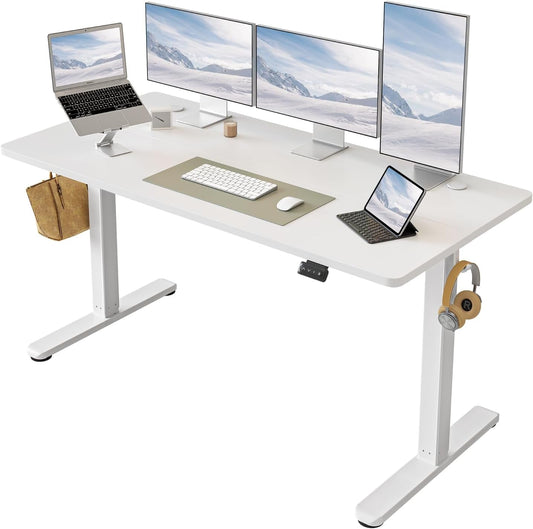 Electric Standing Desk Adjustable Height, 60 X 24 Inch Sit and Stand Desk, Home Office Desk, Ergonomic Workstation Computer Desk, White-0