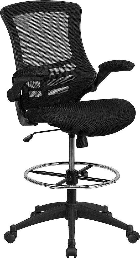 Kelista Mid-Back Swivel Office Chair with Adjustable Seat Height, Ergonomic Mesh Desk Chair with Flip-Up Armrests, Black-0