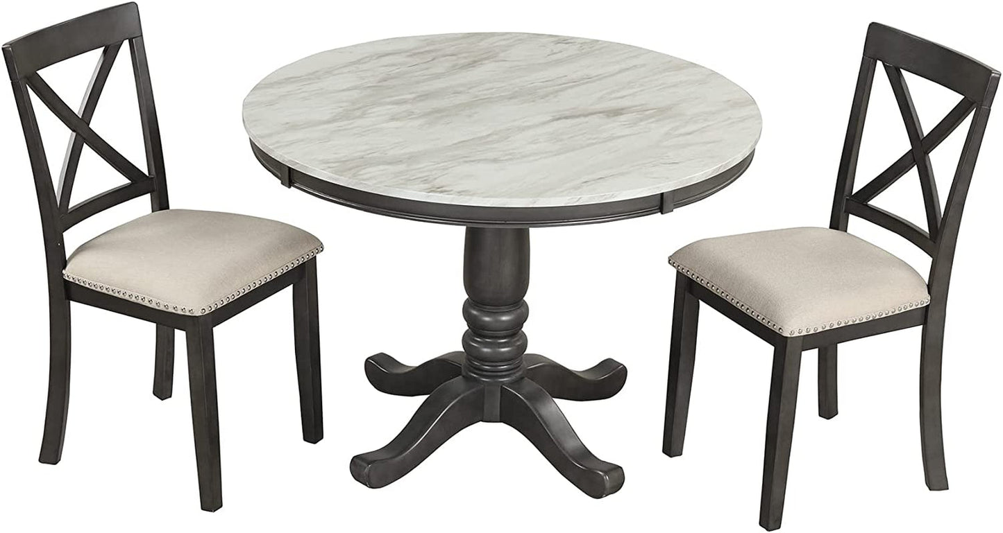 Wood 5-Piece round Dining Table Set with Cushioned Chairs-1