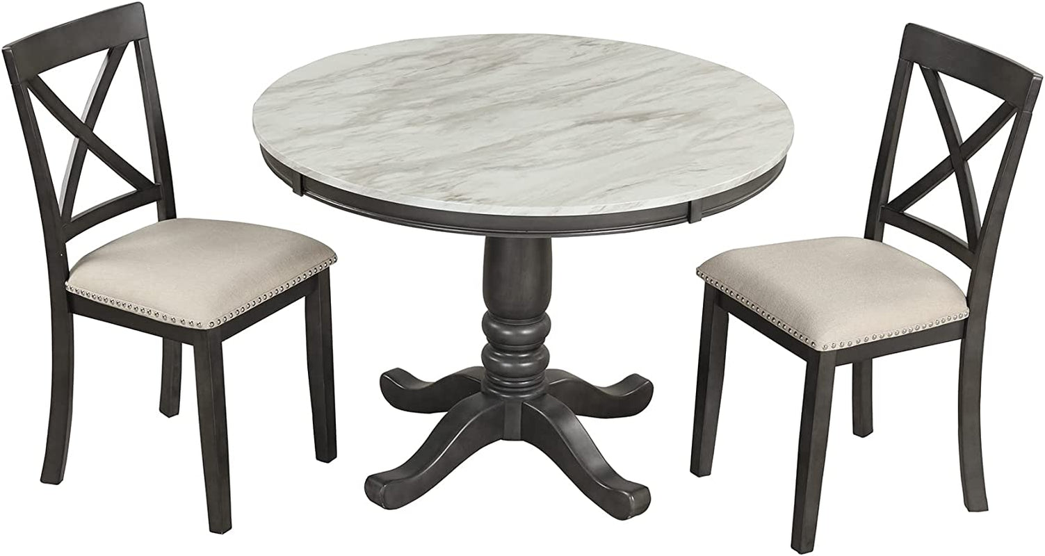 Wood 5-Piece round Dining Table Set with Cushioned Chairs-1