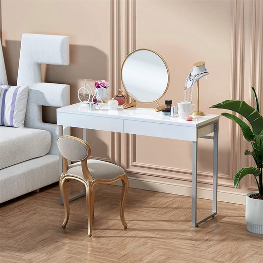 Glossy White 2-Drawer Vanity Desk-0