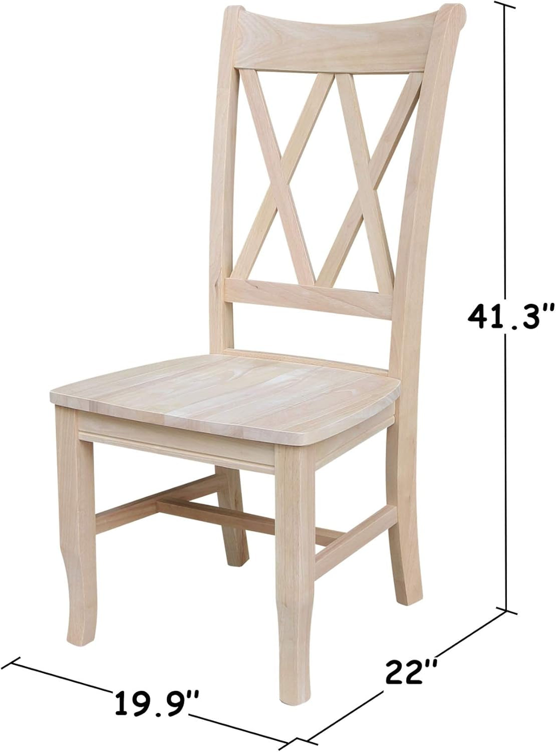 Set of Two Solid Parawood Dining Chairs, Traditional Double X-Back, Armless, Premium, Diy-Ready for Custom Kitchen/Dining/Accent Spaces, Unfinished-2