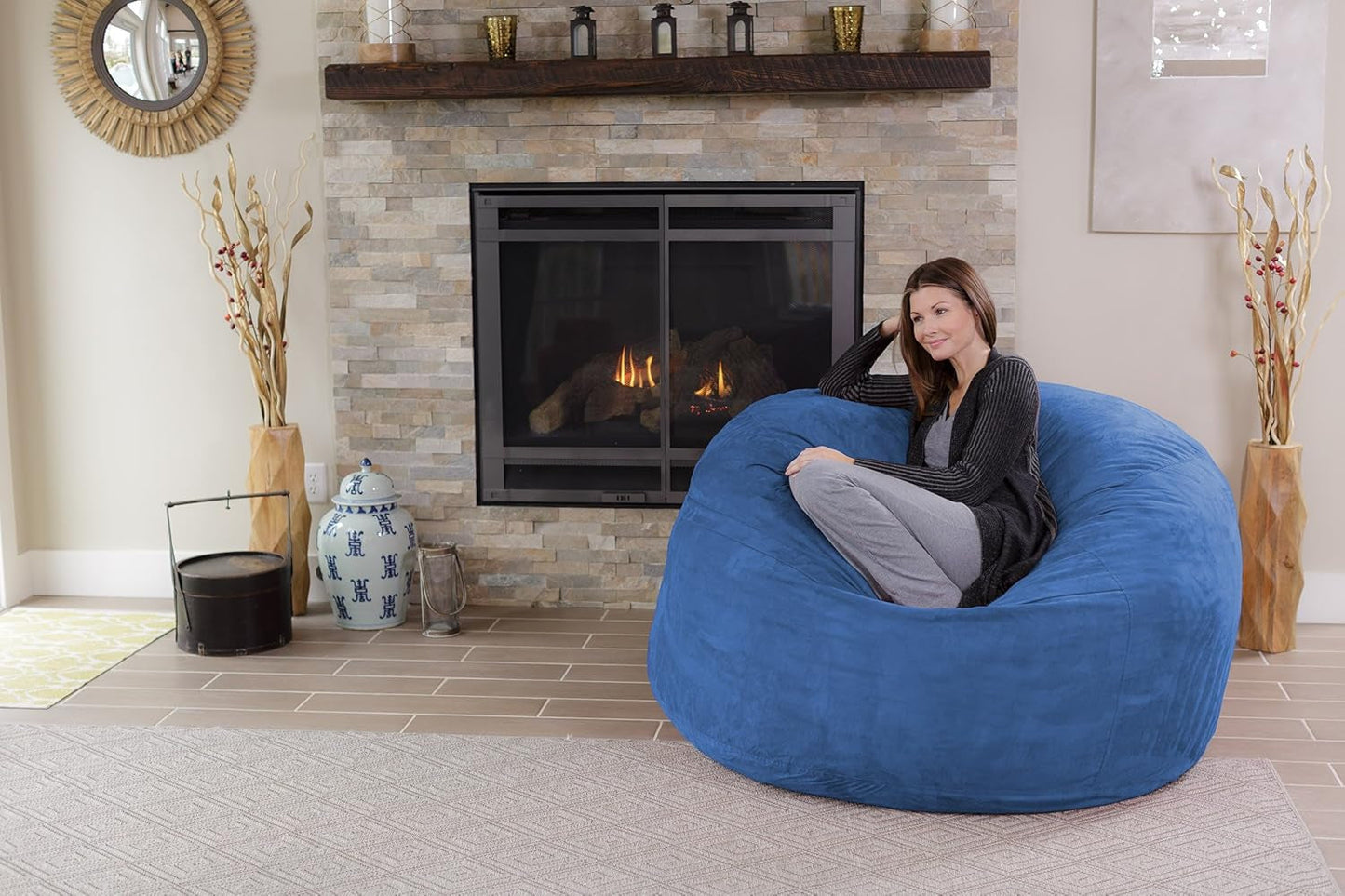 Bean Bag Chair - 5' Giant Memory Foam Lounge Chair with Soft Microfiber Cover – Cozy Furniture for Living Room, Dorm, & Kids' Rooms – Comfortable 5 Ft, Microsuede Lounge Sofa, Royal Blue-1