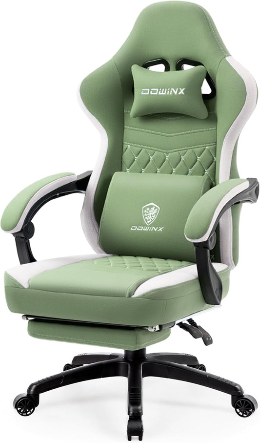Gaming Chair Breathable Fabric Computer Chair with Pocket Spring Cushion, Comfortable Office Chair with Gel Pad and Storage Bag,Massage Game Chair with Footrest,Green-0