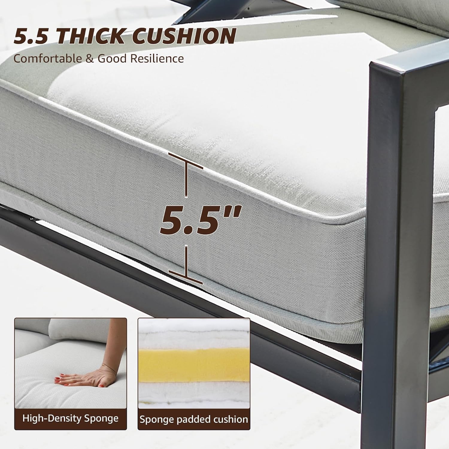 Outdoor Patio Furniture 4 Pieces Set, Modern Patio Conversation Sets, Outdoor Sectional Metal Sofa with 5.5 Inch Cushion and Coffee Table for Balcony, Garden-2