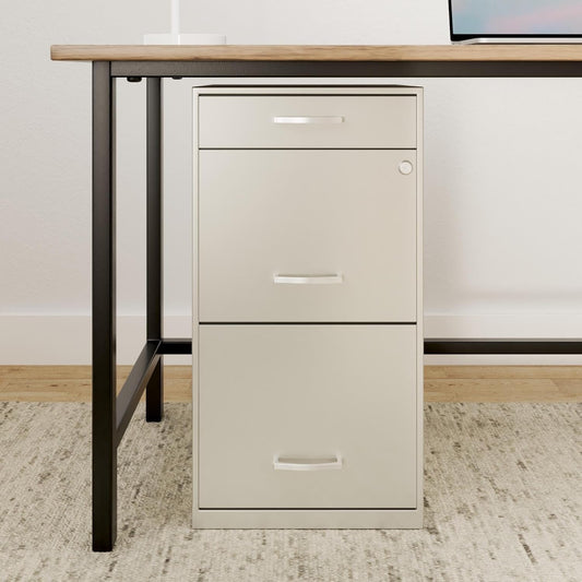 Space Solutions 18In Deep 3 Drawer Metal File Cabinet Pearl White, Letter Size, Fully Assembled-1
