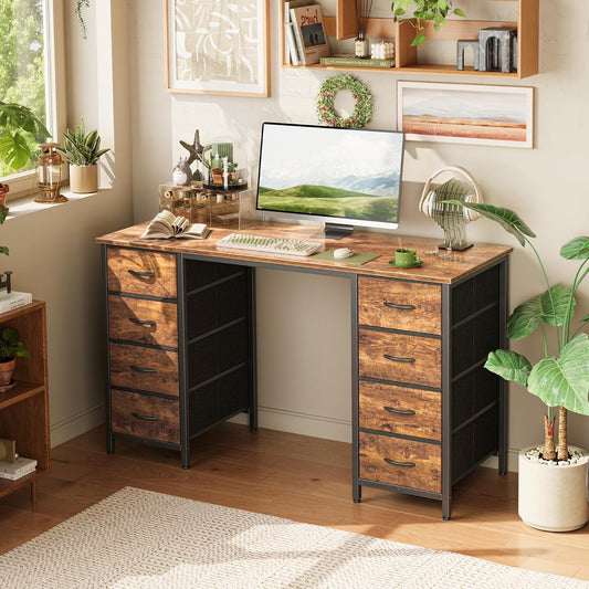 47" Rustic Brown Computer Desk with 8 Drawers-0