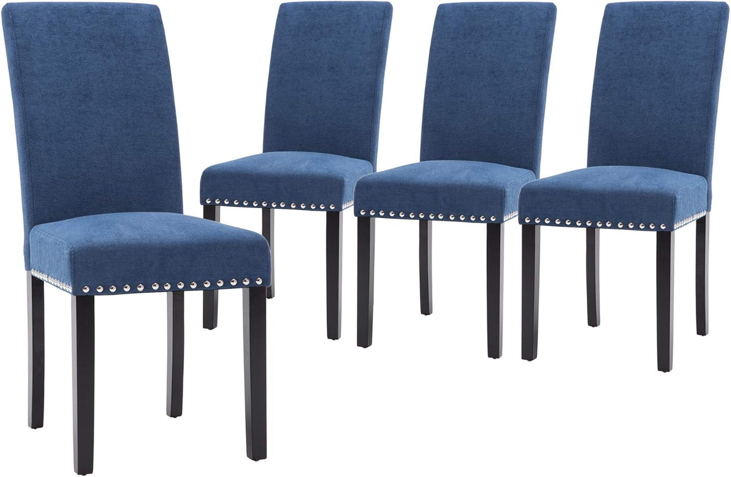 Dining Chair Upholstered Fabric Dining Chairs with Copper Nails,Set of 4,Blue-1