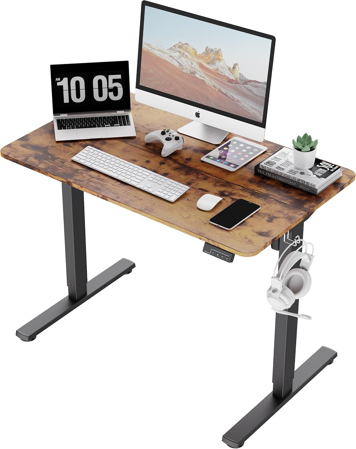 Electric Standing Desk Adjustable Height, Stand up Home Office Desk, 40X24 Inches Sit Stand Desk with Memory Preset, Rustic Brown-0