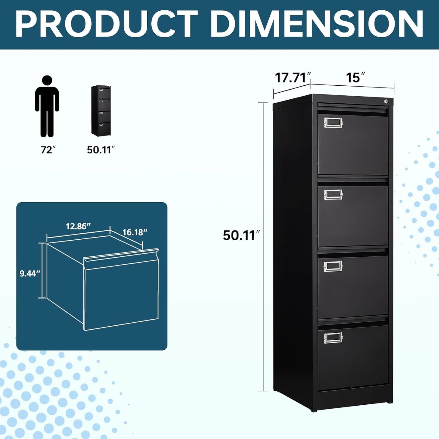 4 Drawer Filing Cabinets with Lock, Metal File Cabinet with 4 Drawers, Home Office File Folders Cabinet for Letter Legal A4 File Size-2