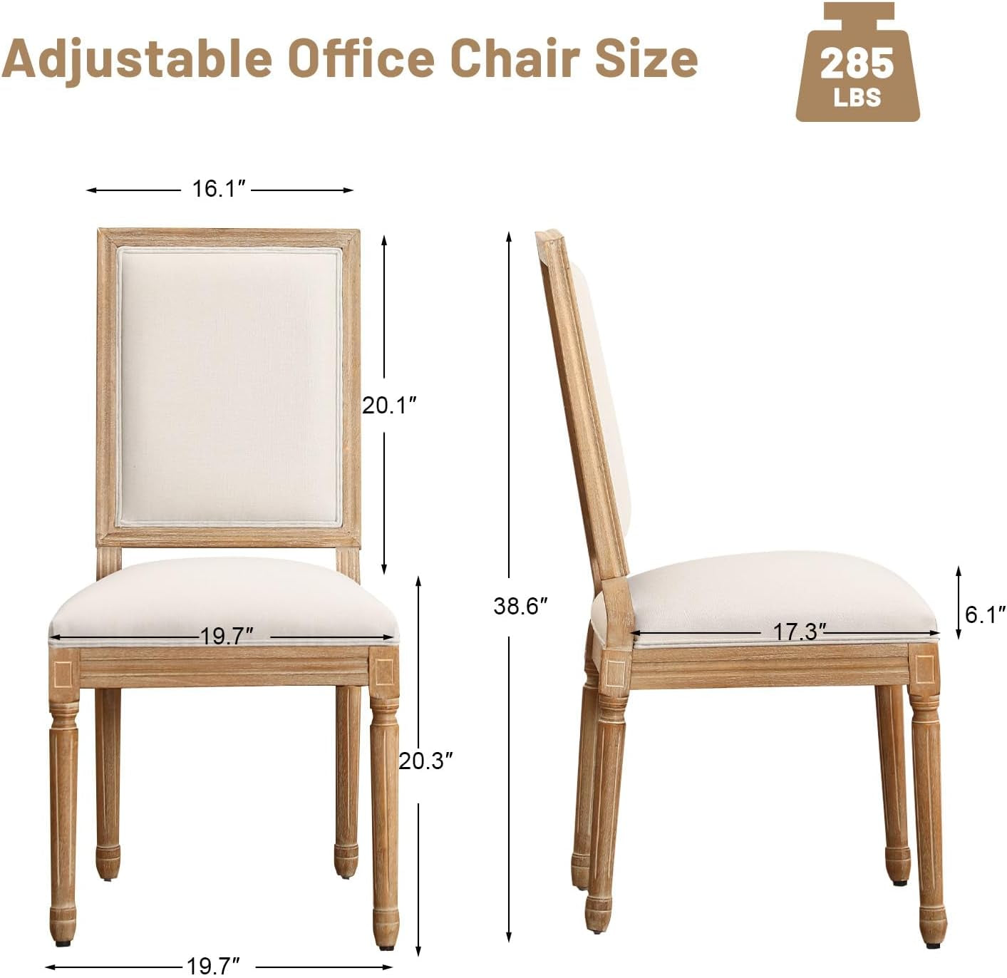 French Country Dining Chairs Set of 2, Upholstered Dining Room Chairs with Back Farmhouse Kitchen Chairs for Living Room, Kitchen, Restaurant (Beige-Square)-2