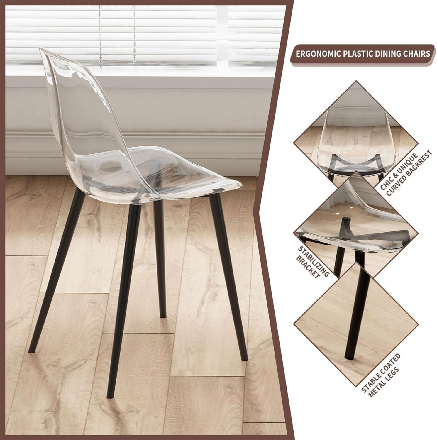 Clear Acrylic Dining Chairs Set of 4 Black Legs-3