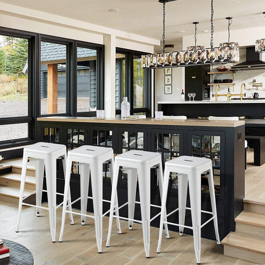 Metal Bar Stools 30Inch Barstools Counter Height Bar Stools Set of 4 Indoor & Outdoor Stackable Bartools Industrial Bar Stools for Bistro/Bar/Kitchen, White-1