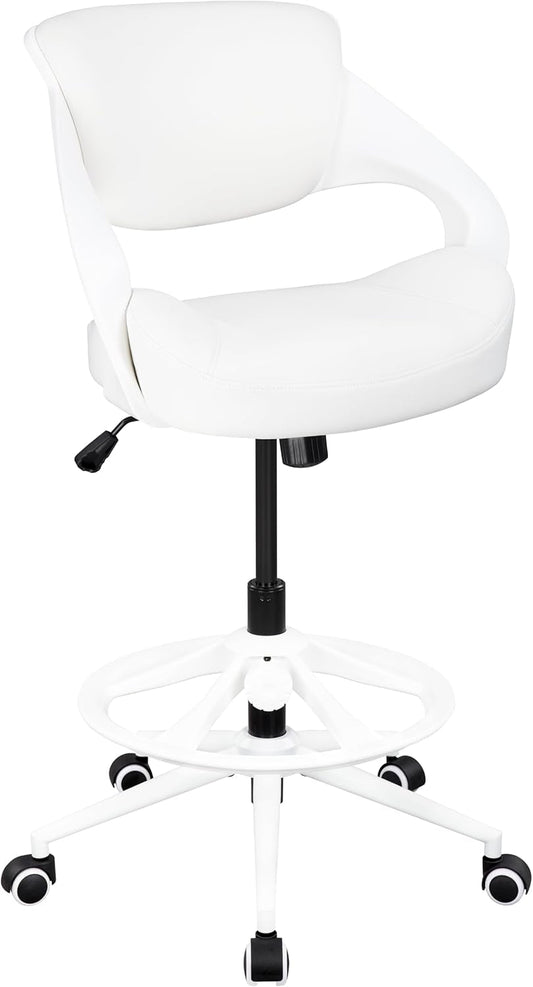 Ergonomic Drafting Chair,Standing Computer Desk Chair,Foot Ring,Lumbar Support,Swivel Task Chair - White-0