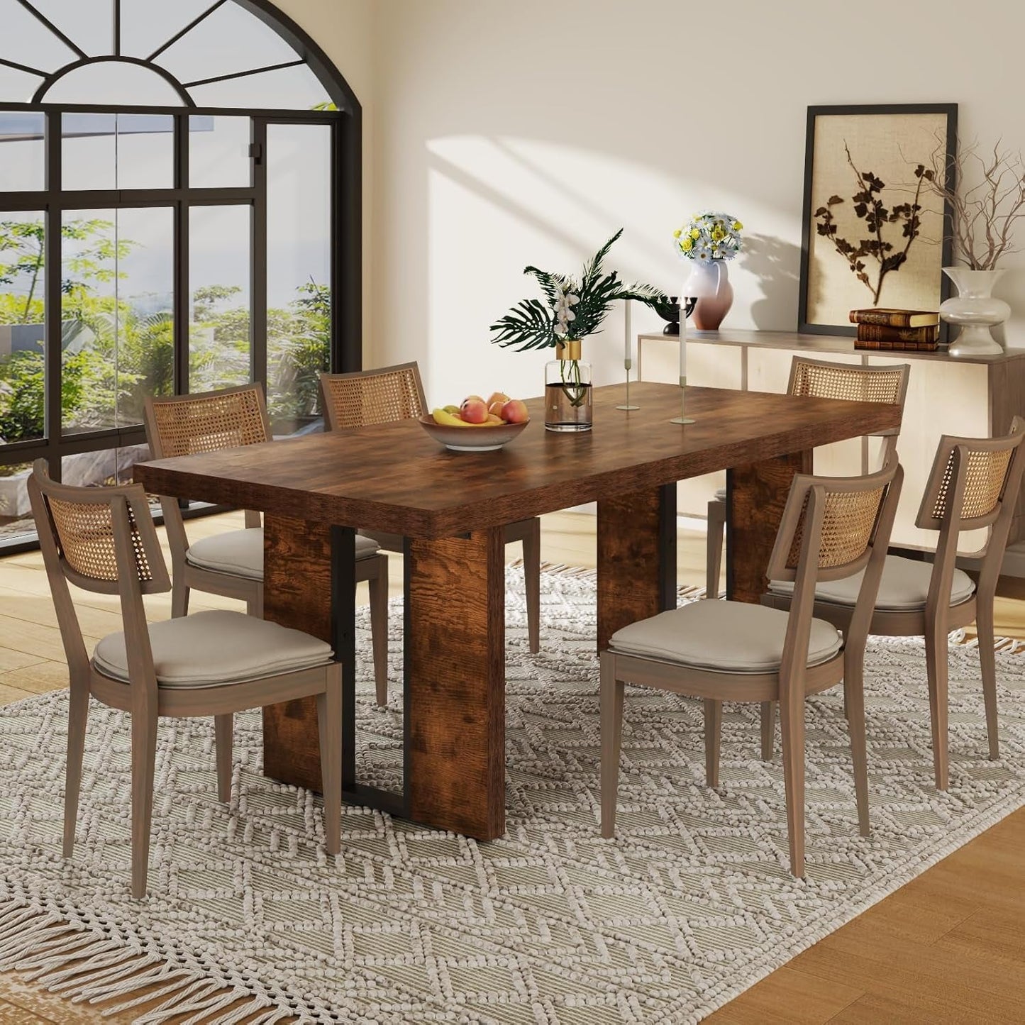 71" Large Dining Table, Rustic Farmhouse Dinner Table for 6 to 8 People, Rectangular Thick Kitchen Table with Heavy Duty Legs for Dining Room (Rustic)-2