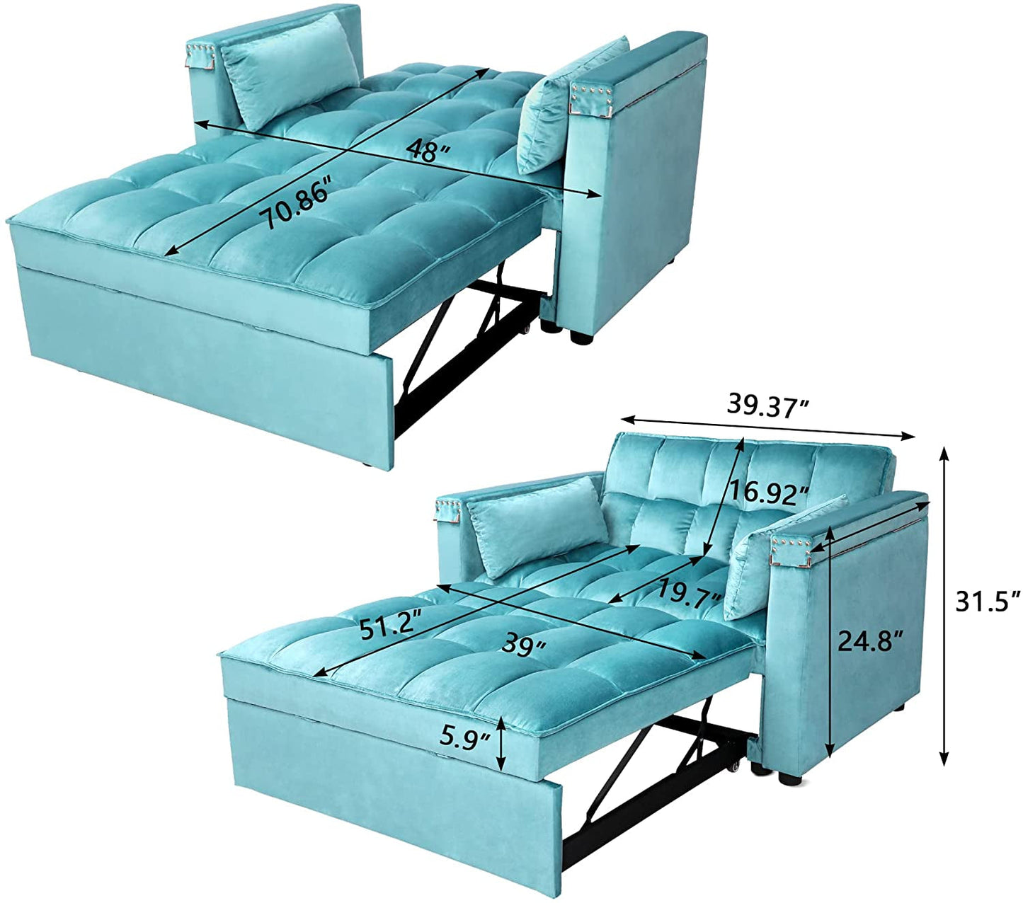 Convertible Sofa Bed with Hidden Table & Reclining Backrest-2
