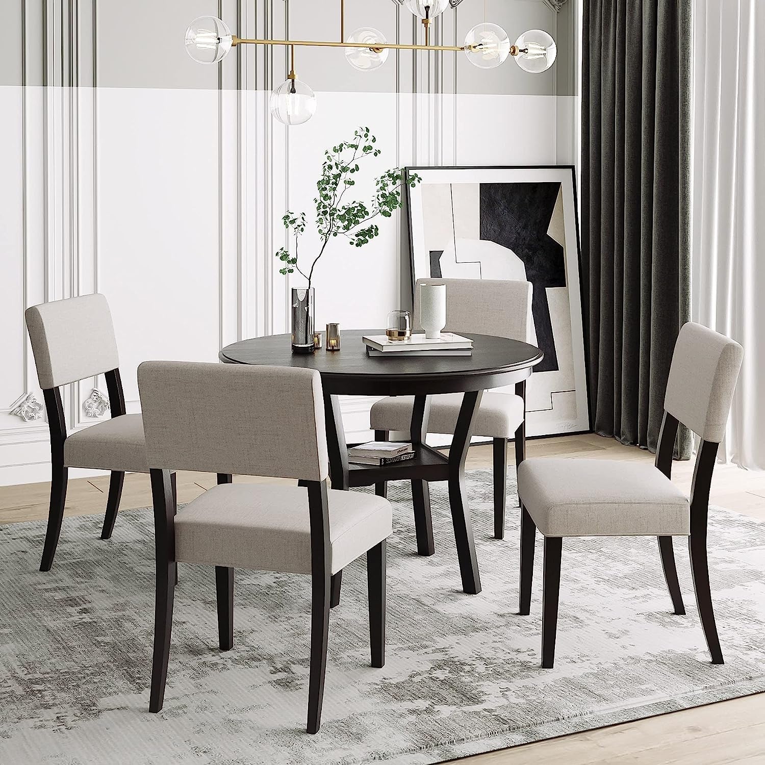 5-Piece Dining Set, round Bottom Shelf, 4 Upholstered Chairs-0