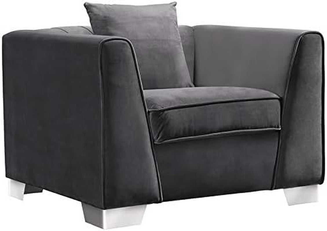 Cambridge Living Room Set in Brushed Stainless Steel and Grey Velvet-0