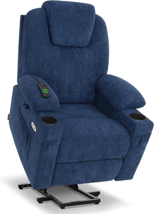 Large Power Lift Recliner Chair Sofa with Massage and Heat for Big and Tall Elderly People, 3 Positions, Cup Holders, and USB Ports, Extended Footrest, Fabric 7516(Large,Admiral)-0