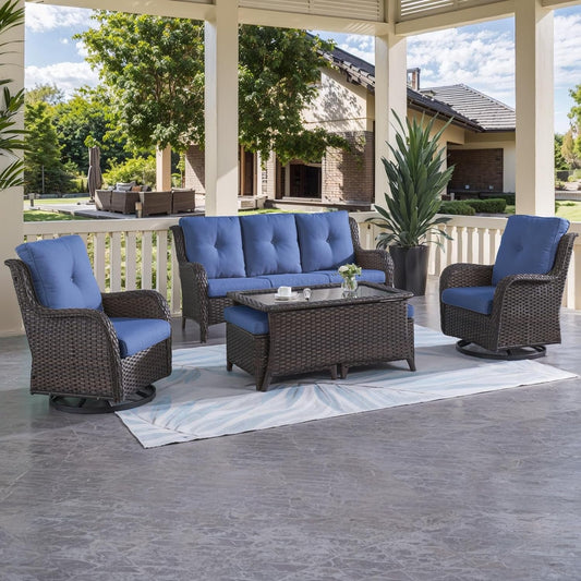 Patio Furniture 6 Pieces Outdoor Furniture Set Wicker Outdoor Sectional Sofa with Swivel Rocking Chairs,Patio Ottomans,Patio Coffee Table-0