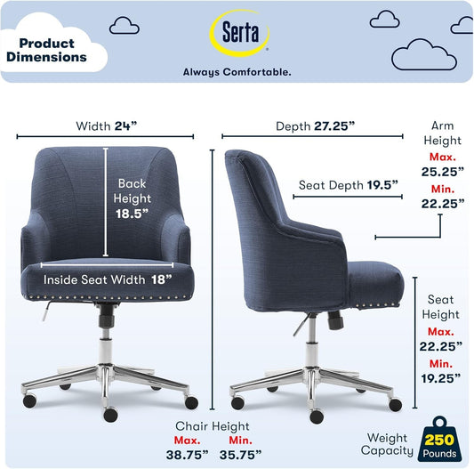 Leighton Home Office Memory Foam, Height-Adjustable Desk Accent Chair with Chrome-Finished Stainless-Steel Base, Blue-1