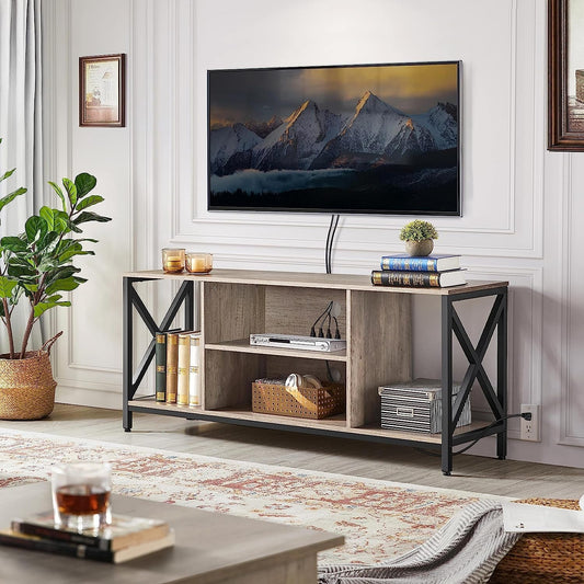 Industrial Gray TV Stand with Power Outlets-0