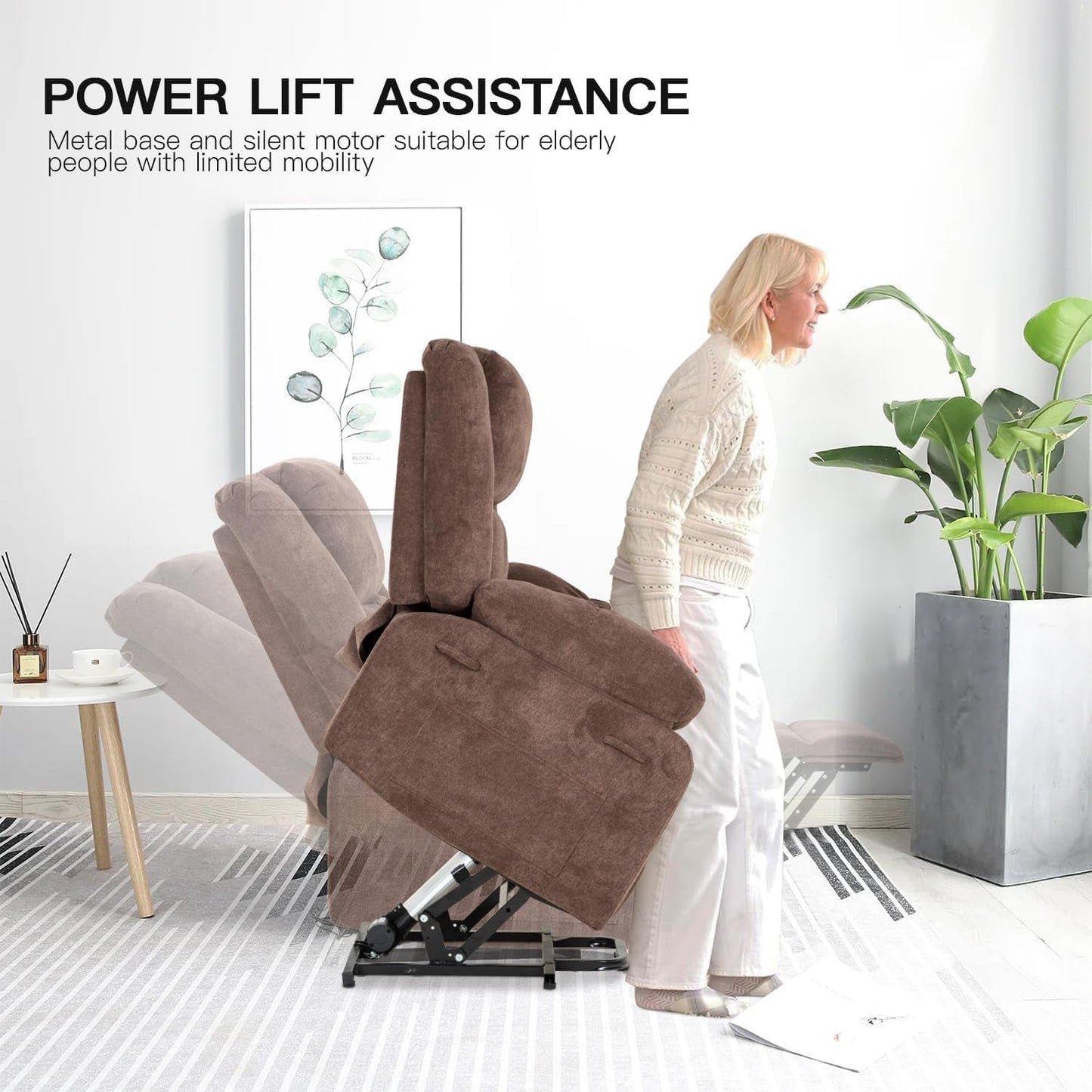 Electric Power Lift Recliner Chair with Massage and Heat, Standing Assistance for Elderly People, Extended Footrest Chair for Living Room Comfy Overstuffed Recliner-3