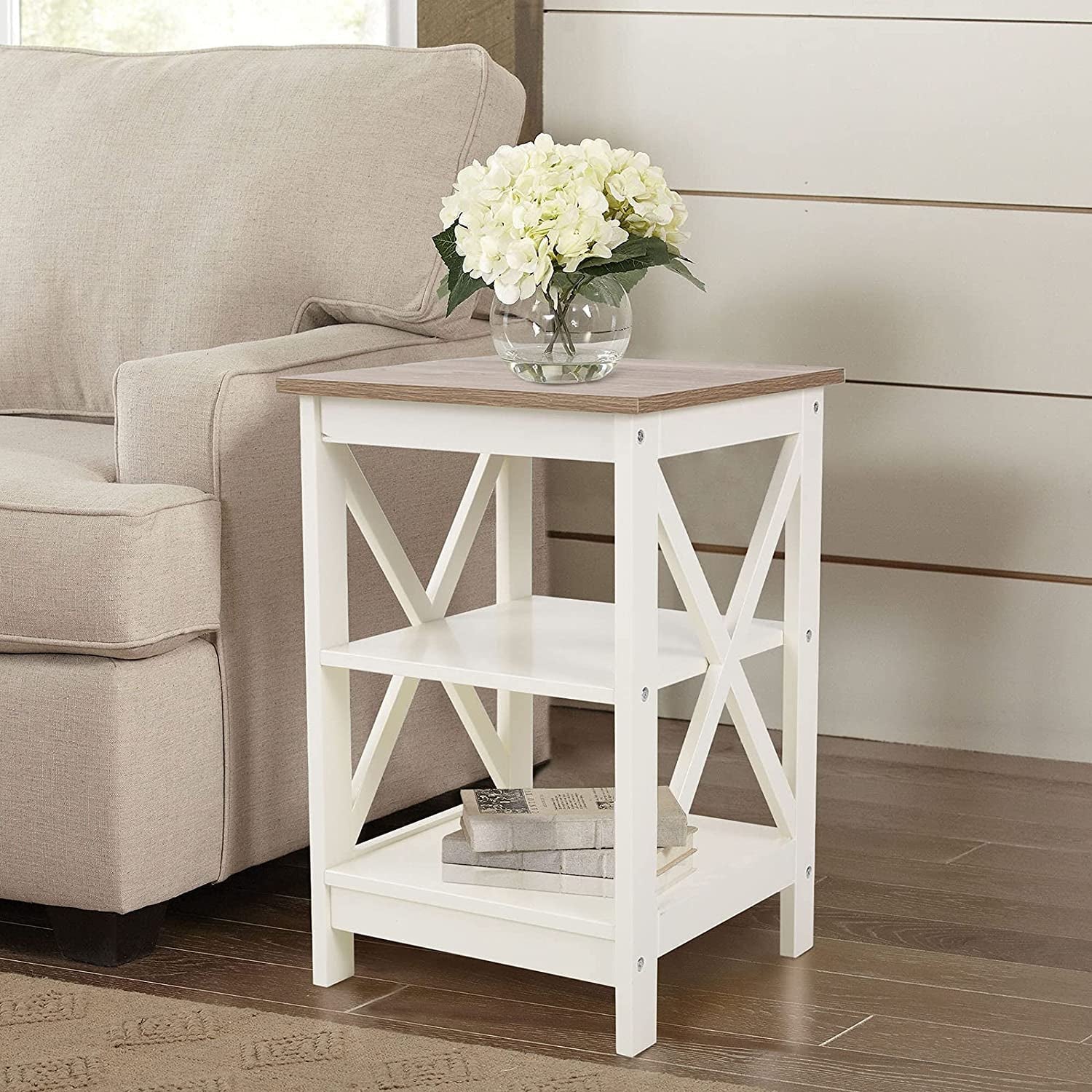 Rustic Ivory Nightstands Set of 2 with Storage-0