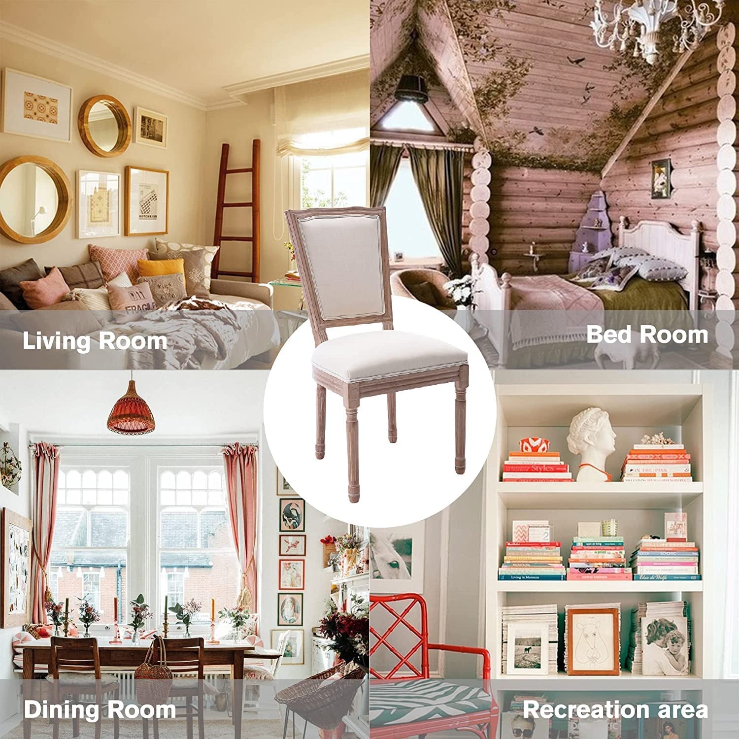 Beige French Bistro Farmhouse Dining Chairs Set of 4-1