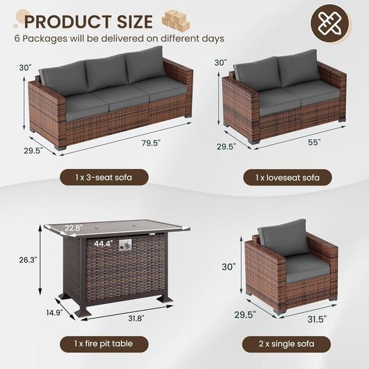 Patio Furniture Set with Fire Pit Table, 5 Pieces Outdoor Furniture Sets, Wicker Patio Conversation Sets W/Waterproof Covers for Backyard, Porch, Balcony, Poolside(Grey)-1