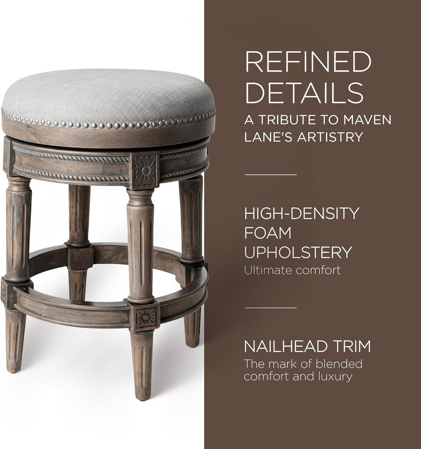 Pullman 26 Inch Tall Backless Reclaimed Oak Finish Counter Height Upholstered Barstool with Ash Grey Fabric Cushion Seat-4