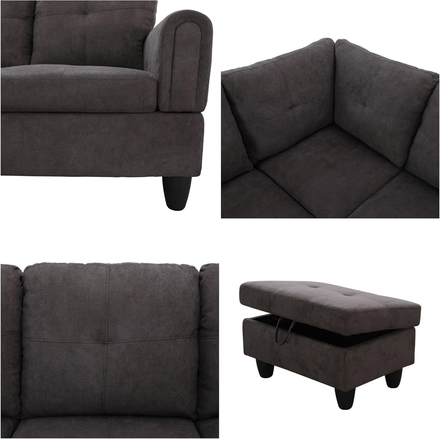 L Shaped Sectional Couches, Modern Convertible Lounge Sofa with Ottoman Storage, Comfy Modular Sectional Sofa for Living Room Furniture Sets, Small Spaces, Bedroom, Coffee-4