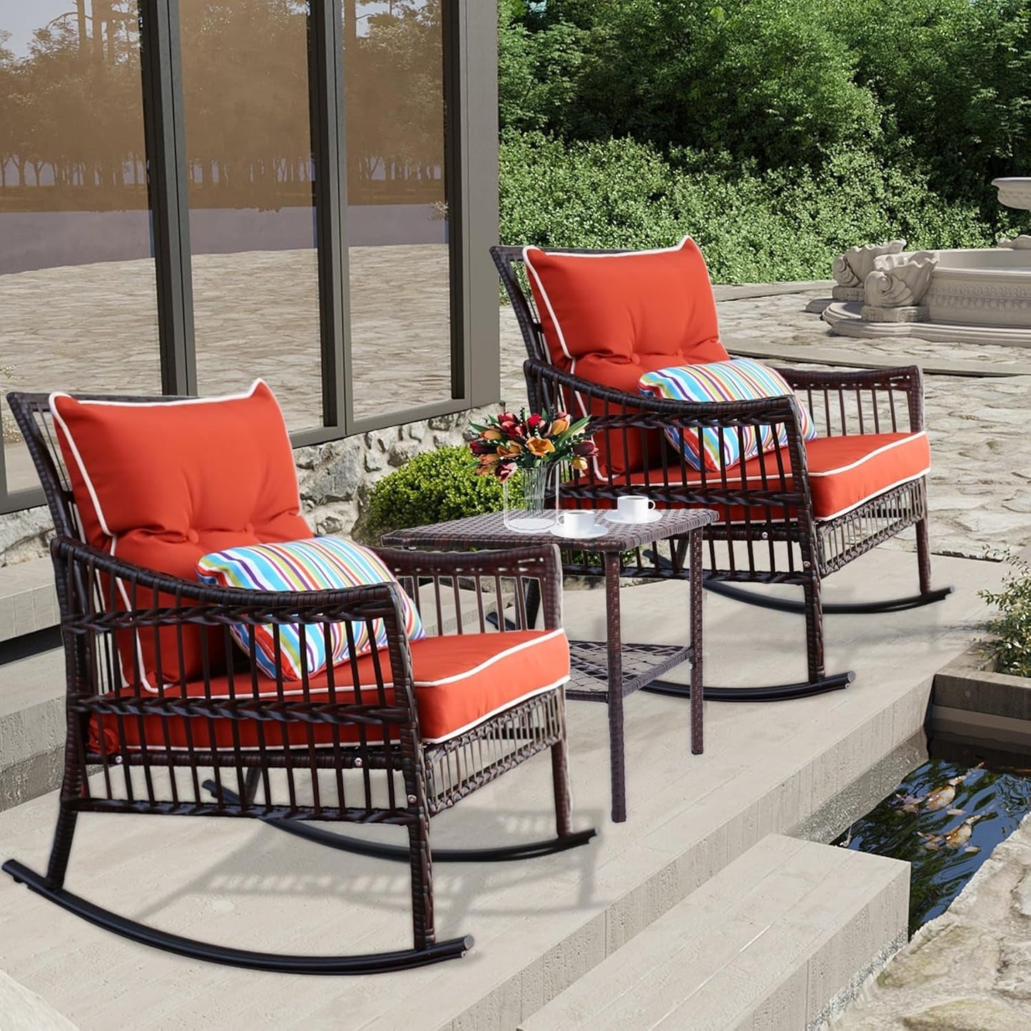 Orange 3 Piece Rocking Wicker Patio Set-1
